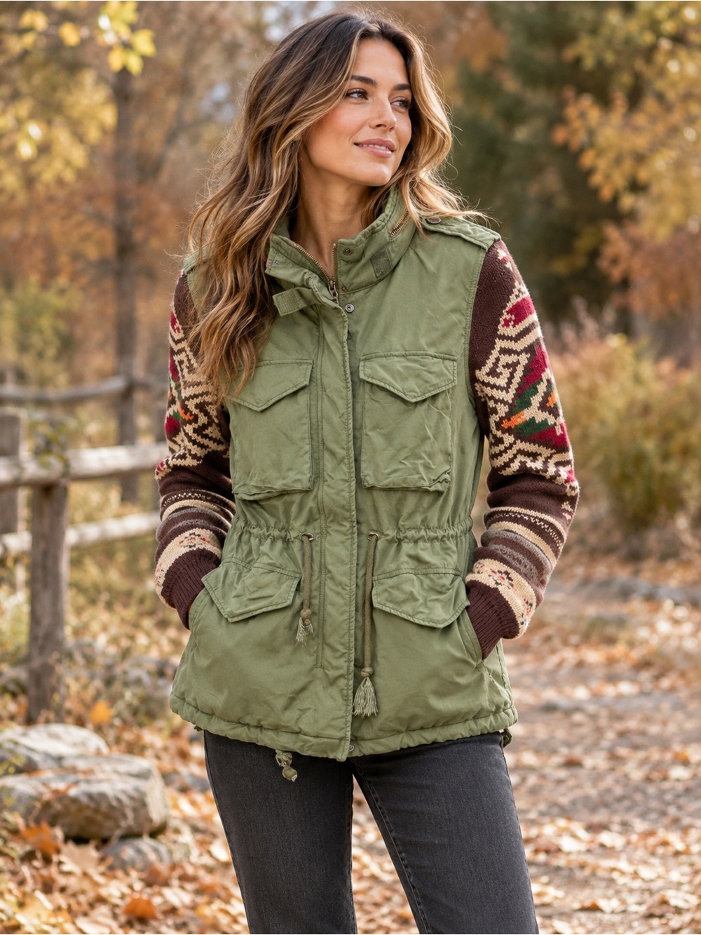 Denim & Supply Ralph Lauren Southwestern Knit Sleeve Field Jacket Small S